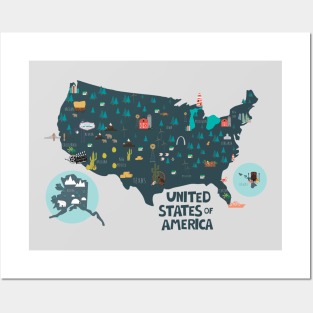 USA Illustrated Map Posters and Art